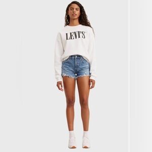 Levi’s High Waisted Mom Shorts, blue denim, distressed, Size 30